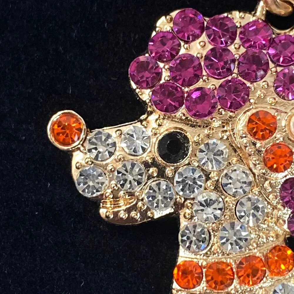 Poodle Rhinestone Charm Keychain Key Holder Purple Multi Gold Tone Metal New